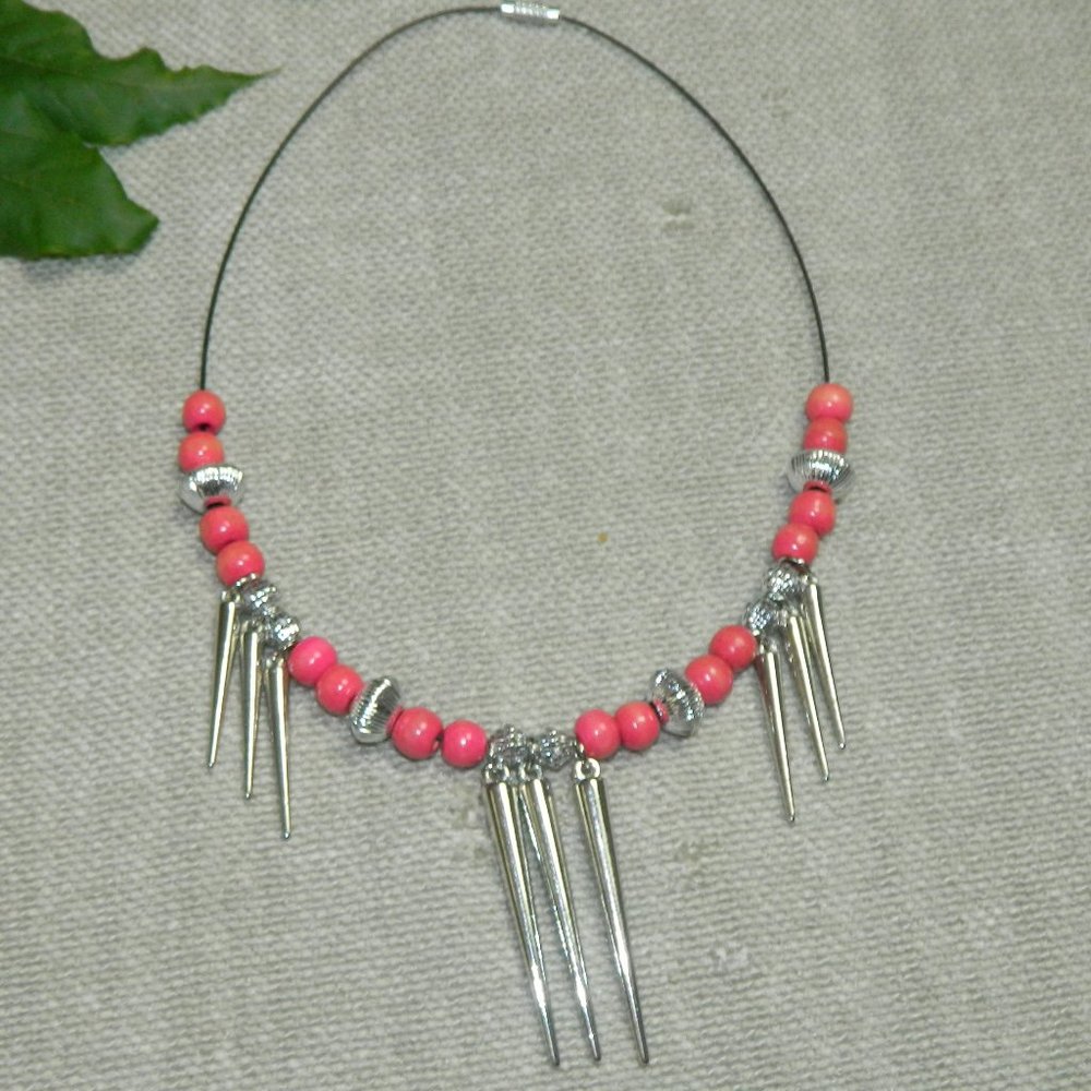 Necklace Choker Pink Silver Beads